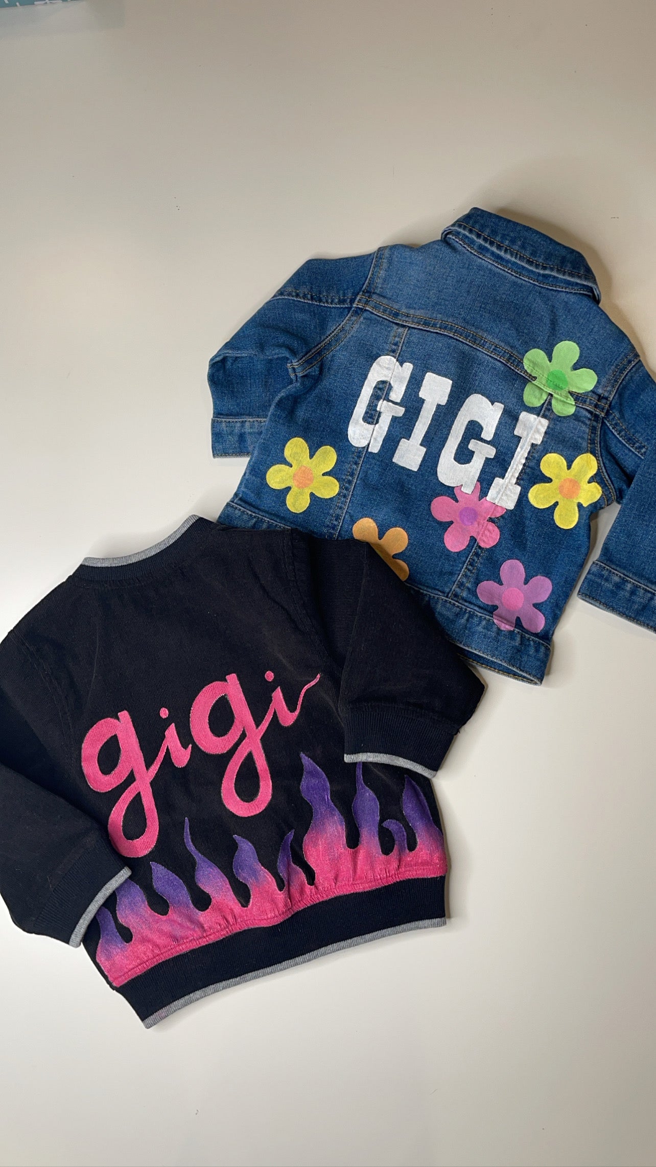 Baby / Toddler Hand Painted Ombre Flame & Name Bomber Jacket