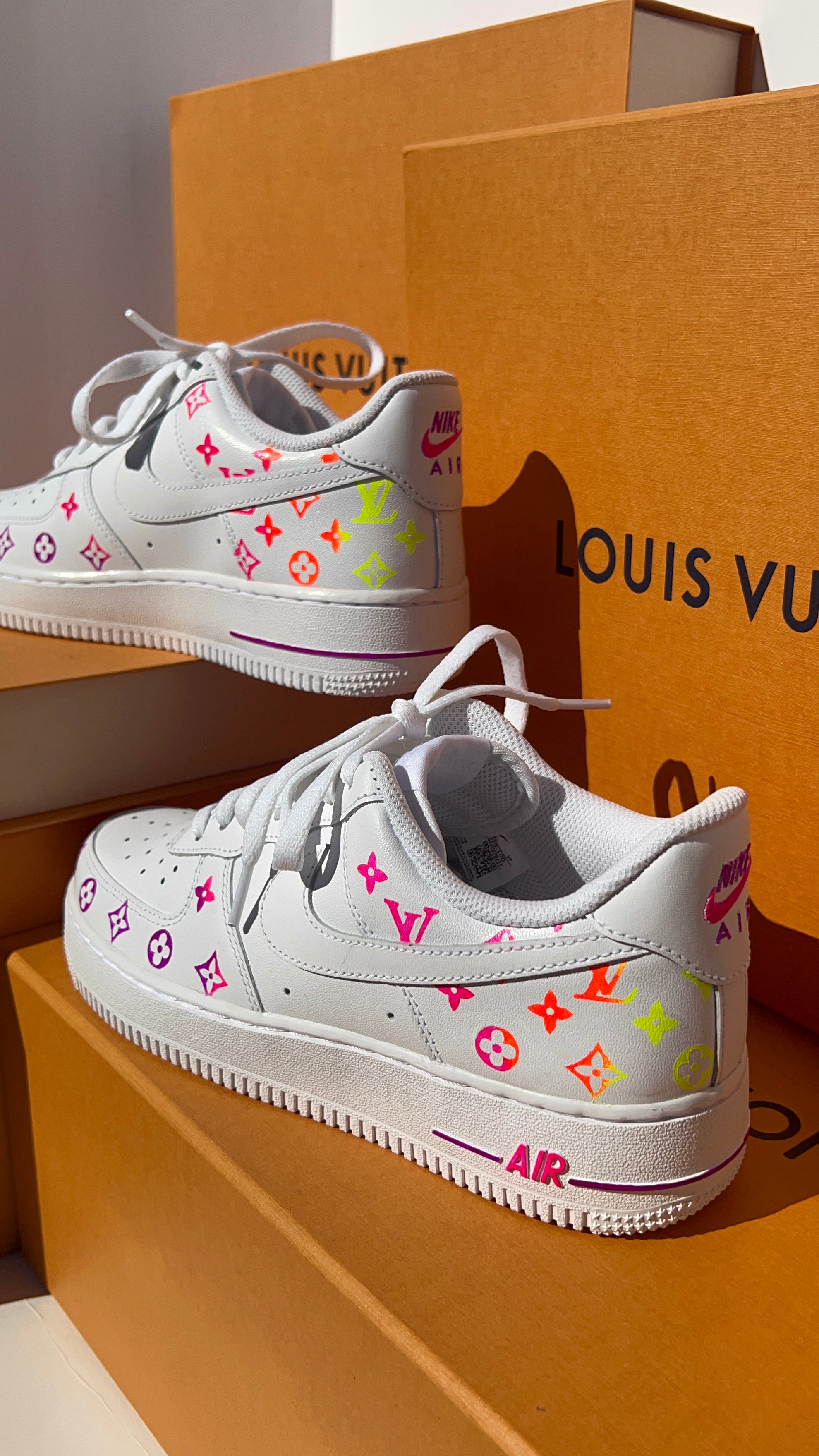 Women s Glow in the Dark Louis Vuitton AF1 s KHALIFE BY TINA