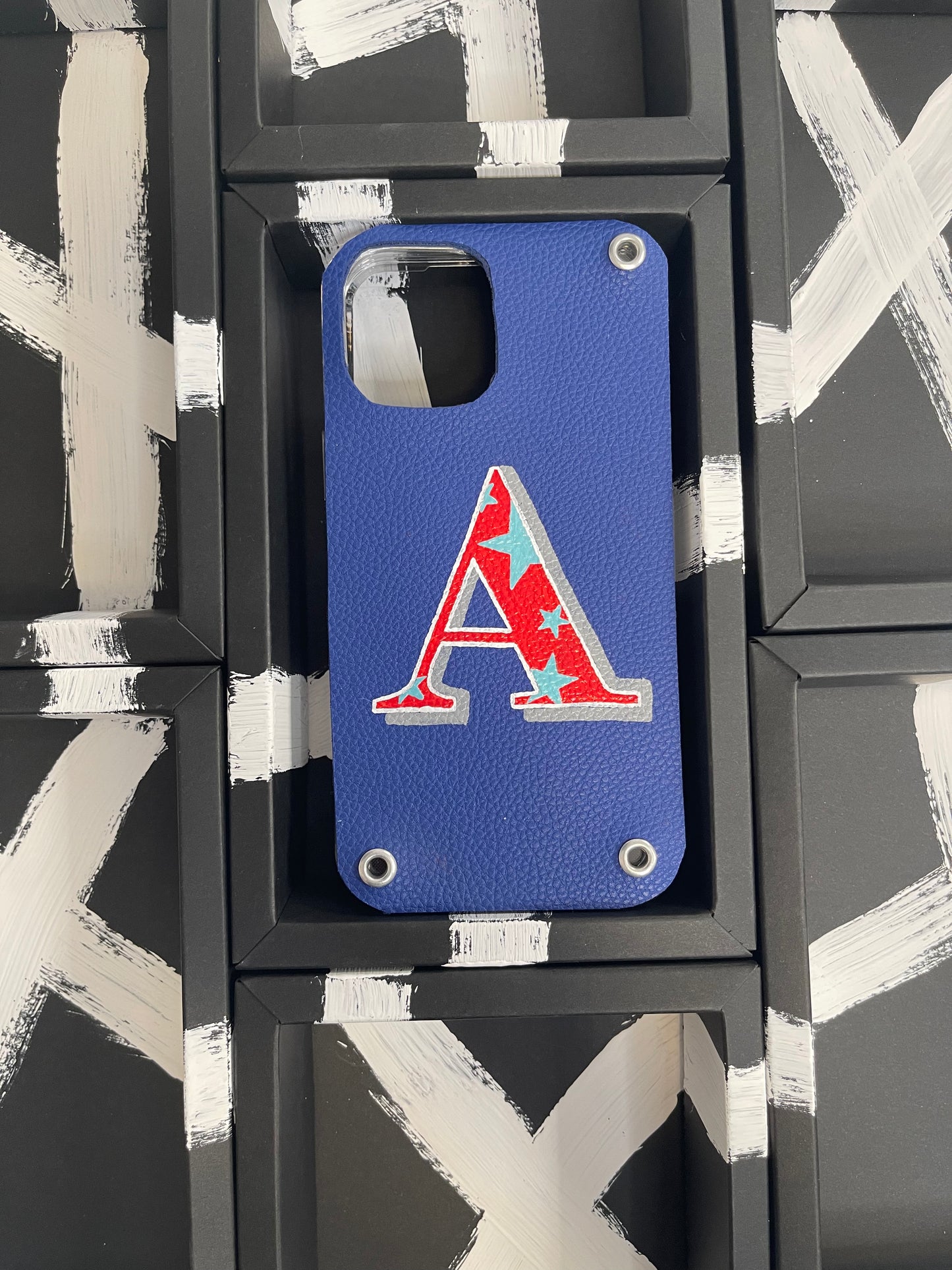 Hand painted Leather Phone Case with Initial A