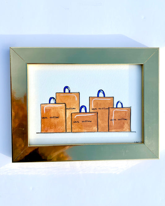 Framed Sketch "LV Shopping Bags"
