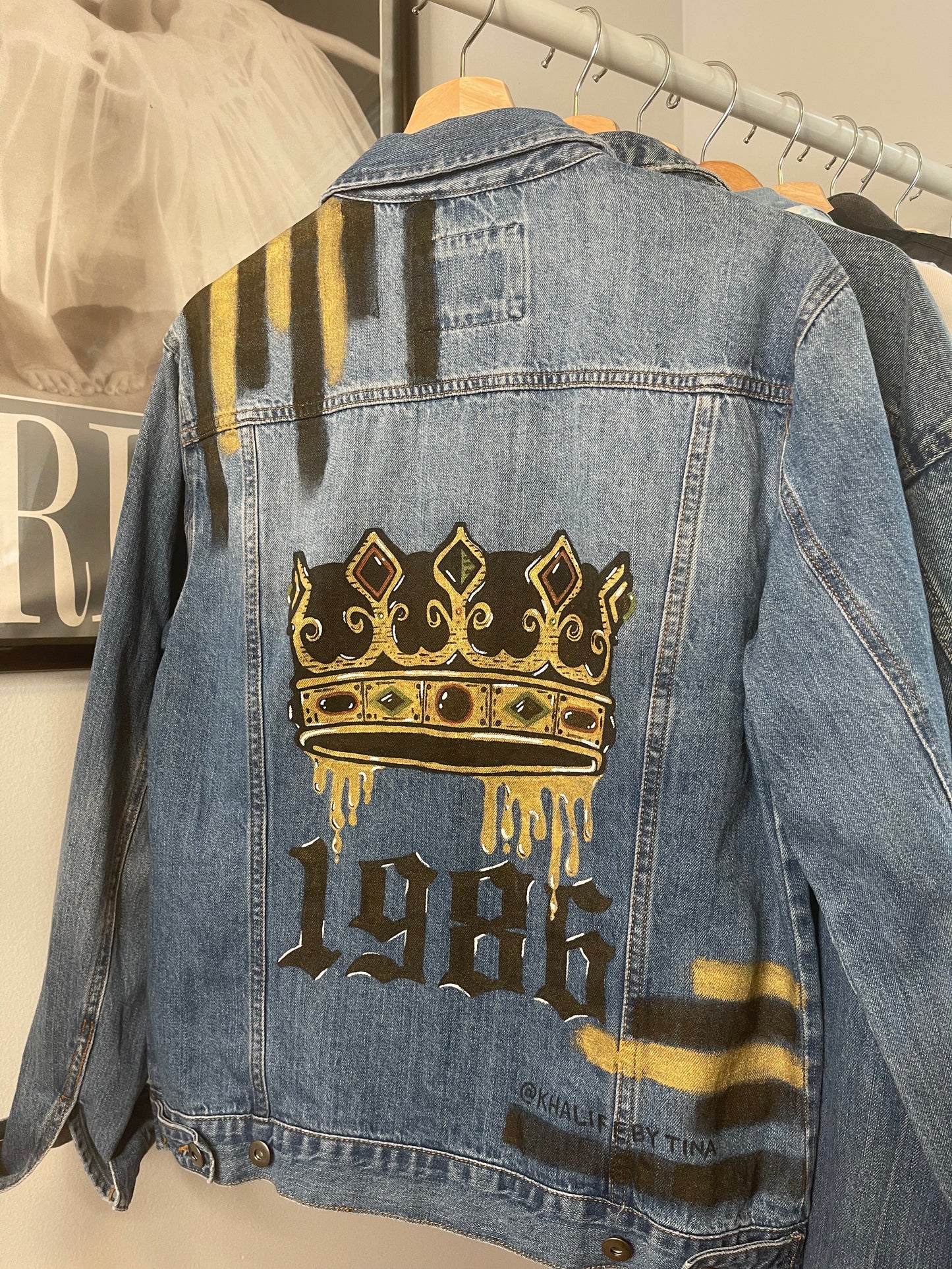 Men's Hand Painted "Crown & EST" Denim Jacket
